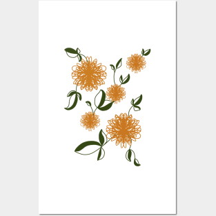 Cozy Vintage Autumn Leaves Thistle Flower Pattern Posters and Art